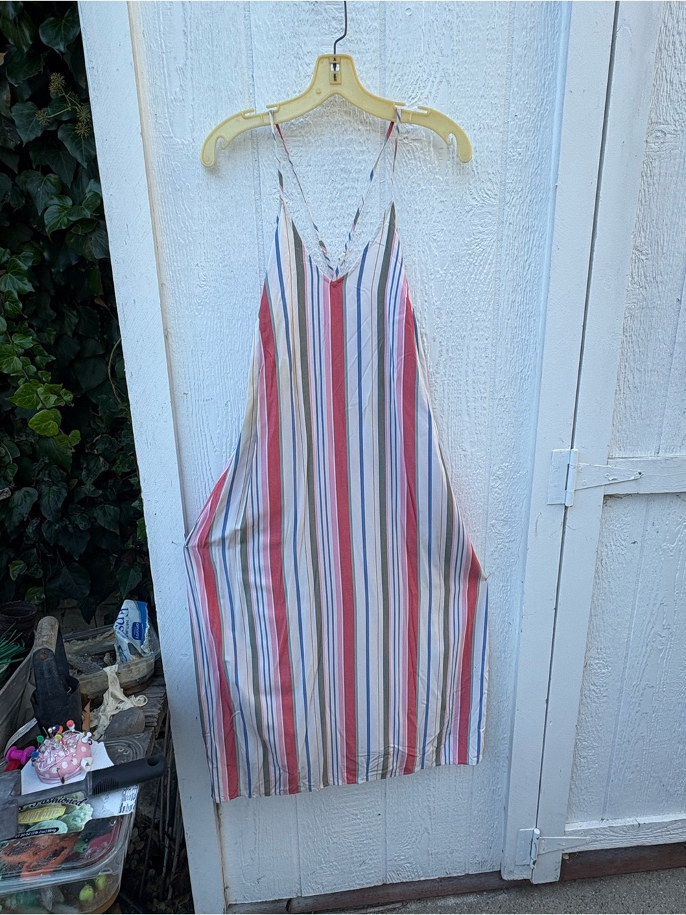 Old Navy Striped Midi Dress - Red, Blue, Green, Cream - Picture 2 of 5